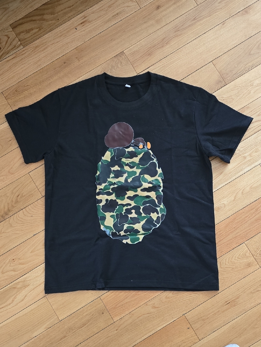 Black Tee with Green Camo Graphic